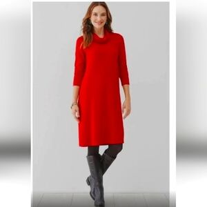J.Jill Wearever Collection Knee Length Red Turtleneck Dress